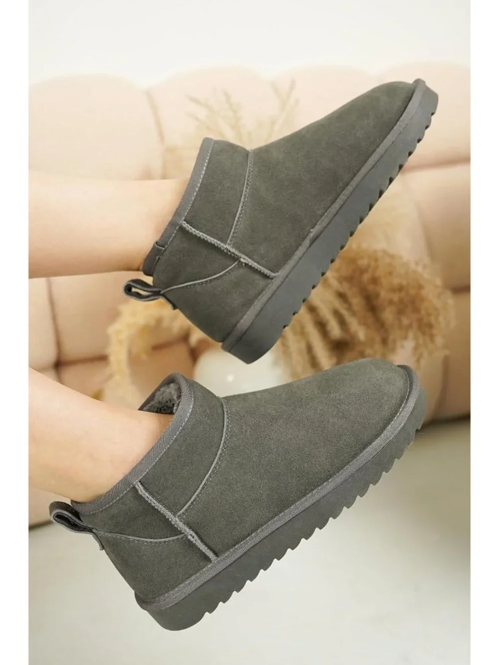 Womens Grey Suede Cloud Water Resistant Genuine Leather Comfortable Ankle Boots
